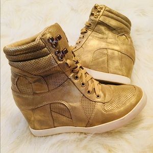 Gold Wedge Sneakers